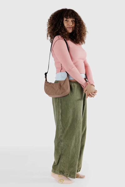 Small Nylon Crescent Bag // Cocoa