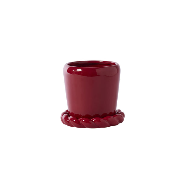 Red Glossy Planter with Saucer