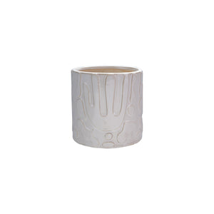 Stoneware Planter with Abstract Design, White (Holds 4" Pot)