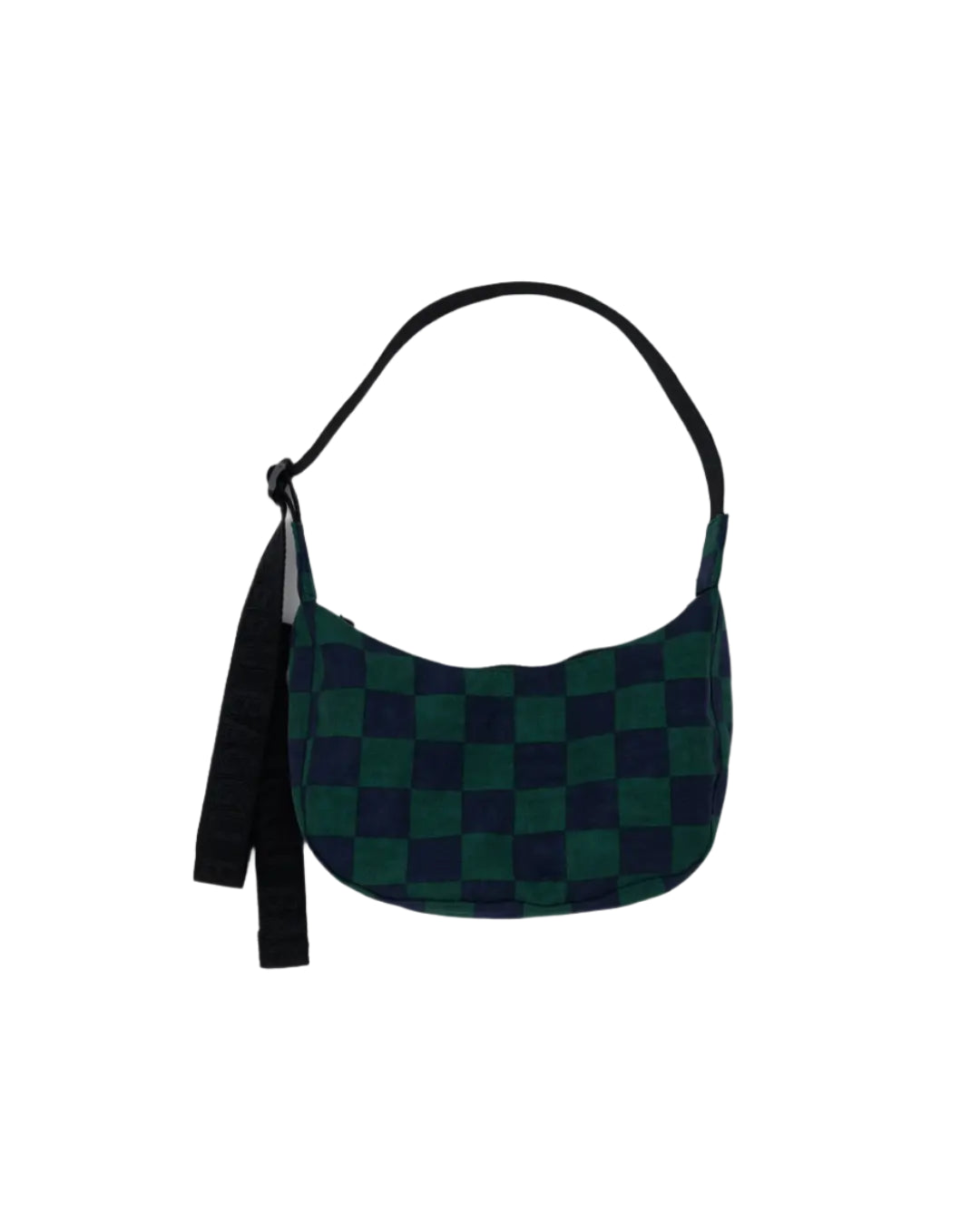Small Nylon Crescent Bag // Navy Green Check
